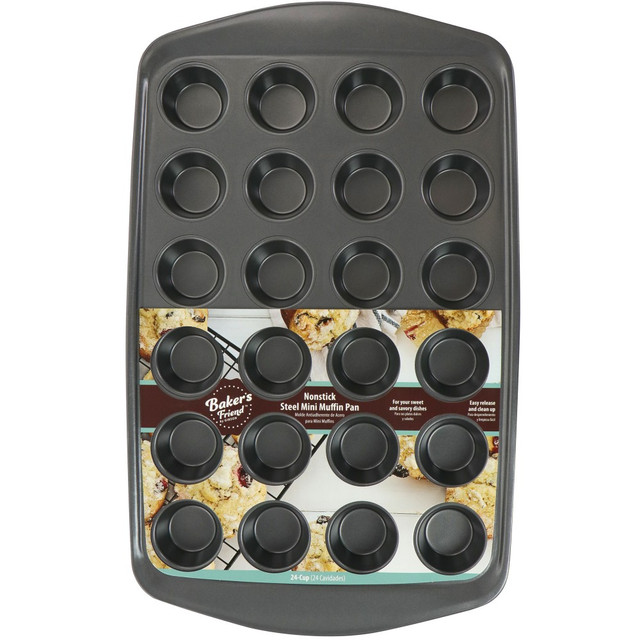 GIBSON OVERSEAS INC. Gibson 995115199M  Baker's Friend 24-Cup Steel Non-Stick Mini Muffin Pan, Gray