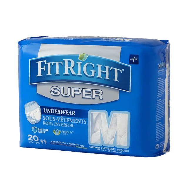 MEDLINE INDUSTRIES, INC. FIT33005A FitRight Super Protective Underwear, Medium, 28 - 40in, White, 20 Pairs Per Pack, Case Of 4 Packs MEDLINE INDUSTRIES, INC. FIT33005A FitRight Super Protective Underwear, Medium, 28 - 40in, White, 20 Pairs Per Pack, Case Of 4 Packs