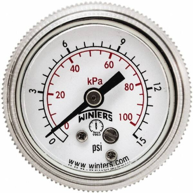 Winters P9S901399 Pressure Gauge: 1-1/2" Dial, 1/8" Thread, NPT, Center Back Mount