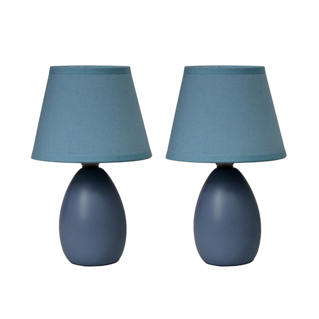 ALL THE RAGES INC Simple Designs LT2009-BLU-2PK  Mini Egg Oval Ceramic Table Lamp, 9-1/2inH, Blue, Set Of 2 Lamps