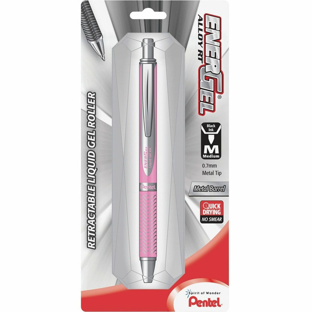 PENTEL OF AMERICA, LTD. Pentel BL407PBPA  EnerGel Alloy Retractable Gel Pens, Medium Point, 0.7 mm, Metallic Pink Barrel, Black