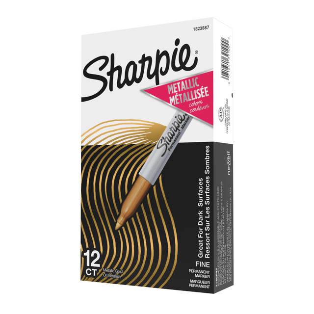 SANFORD LP 1823887 Sharpie Metallic Permanent Markers, Fine Point, Gold Ink, Pack Of 12