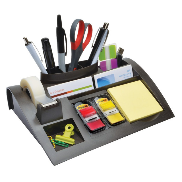 3M CO C50 Post-it Weighted Desktop Dispenser And Organizer, 1 Pad, 50 Sheets/Pad, 1 Roll of Scotch Tape, 2 Flag Dispensers, 50 Flags/Dispenser, Grey