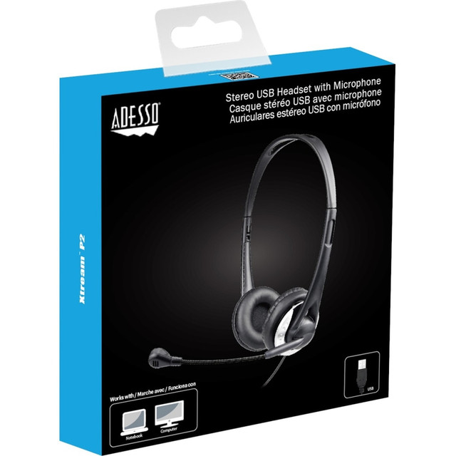 ADESSO INC XTREAM P2 Adesso USB Stereo Headset With Adjustable Microphone, Black ADESSO INC XTREAM P2 Adesso USB Stereo Headset With Adjustable Microphone, Black