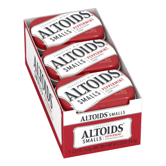 OFFICE SNAX, INC. 875278 Altoids Curiously Strong Mints, Sugar-Free Peppermint, 0.33 Oz, Pack Of 9 Tins