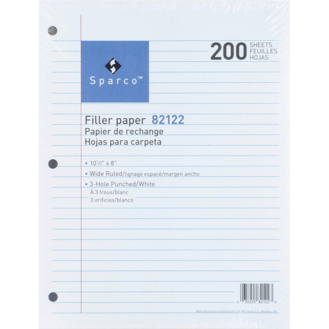 SP RICHARDS Sparco 82122  Standard Filler Paper, 8in x 10 1/2in, 16 Lb, White, Ream Of 200 Sheets