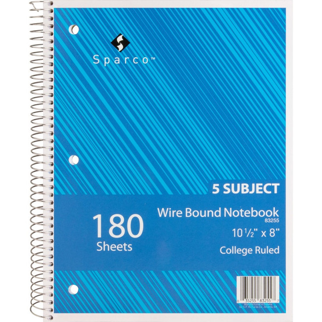 SP RICHARDS 83255 Sparco Wirebound Notebook, 8in x 10 1/2in, College Ruled, 180 Sheets, Assorted Colors