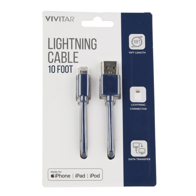 SAKAR INTERNATIONAL, INC. NIL1010-NAV-STK-24 Vivitar Lightning To USB-A Cable, 10ft, Navy, NIL1010-NAV-STK-24 SAKAR INTERNATIONAL, INC. NIL1010-NAV-STK-24 Vivitar Lightning To USB-A Cable, 10ft, Navy, NIL1010-NAV-STK-24