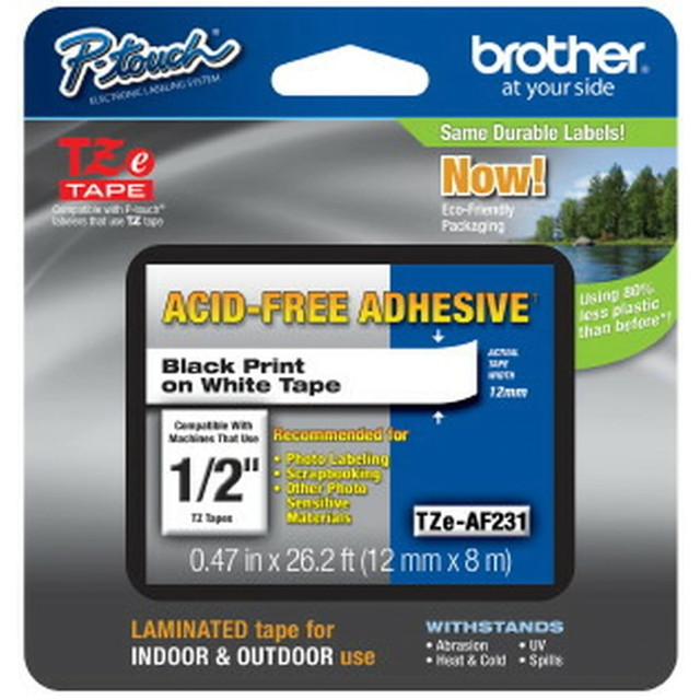 BROTHER INTL CORP TZE-AF231 Brother TZ-AF231 Black-On-White Tape, 0.5in x 26.2ft BROTHER INTL CORP TZE-AF231 Brother TZ-AF231 Black-On-White Tape, 0.5in x 26.2ft
