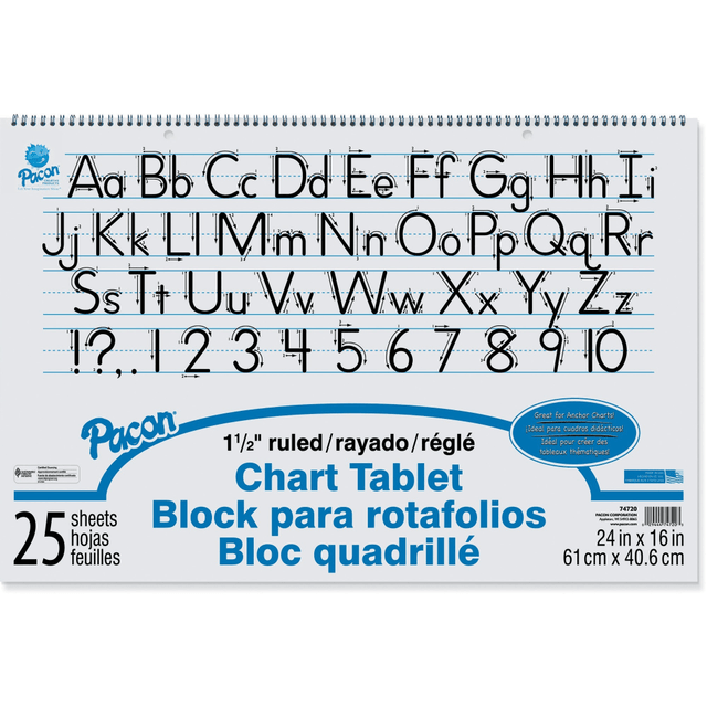 PACON CORPORATION 0074720 Pacon Chart Tablet, 24in x 16in, 1 1/2in Ruled, 25 Sheets