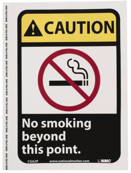 AccuformNMC Accident Prevention Sign: Rectangle, "Caution, NO SMOKING BEYOND THIS POINT." CGA2P