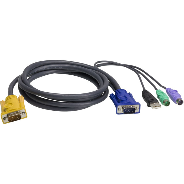 ATEN TECHNOLOGIES 2L5302UP ATEN Combo kVM Cable - 6 ft KVM Cable - First End: 1 x 15-pin HD-15 - Male - Second End: 1 x 15-pin HD-15 - Male, 1 x 6-pin Mini-DIN - Male, 1 x USB Type A - Male, 1 x 6-pin Mini-DIN - Male - Shielding - Black