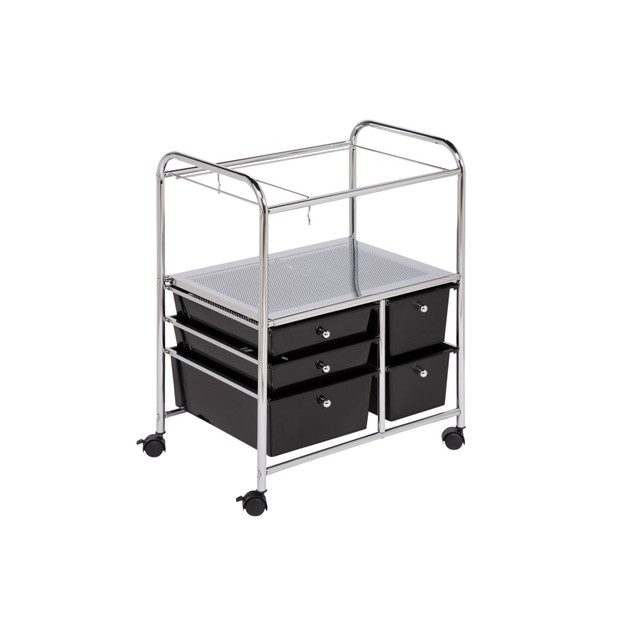 HONEY-CAN-DO INTERNATIONAL, LLC CRT-01512 Honey-Can-Do 5-Drawer Plastic/Steel Hanging File Rolling Office Cart, 38 1/2inH x 21 1/2inW x 15 1/4inD, Chrome/Black