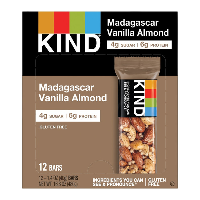 KIND INC. 17850 KIND Madagascar Vanilla Almond Bars, 1.41 Oz, Box Of 12 KIND INC. 17850 KIND Madagascar Vanilla Almond Bars, 1.41 Oz, Box Of 12