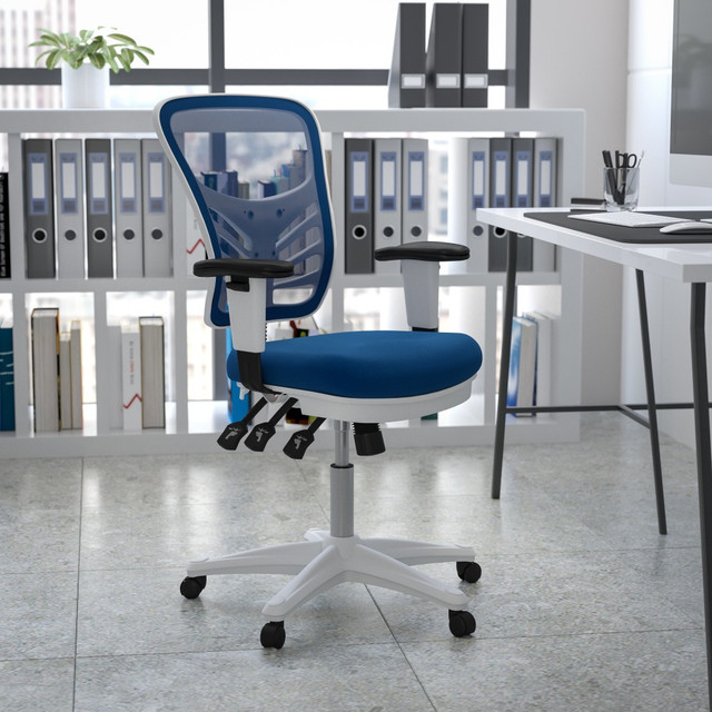 FLASH FURNITURE HL0001WHBLUE Ergonomic Mesh Mid-Back Executive Office Chair, Blue/White FLASH FURNITURE HL0001WHBLUE Ergonomic Mesh Mid-Back Executive Office Chair, Blue/White