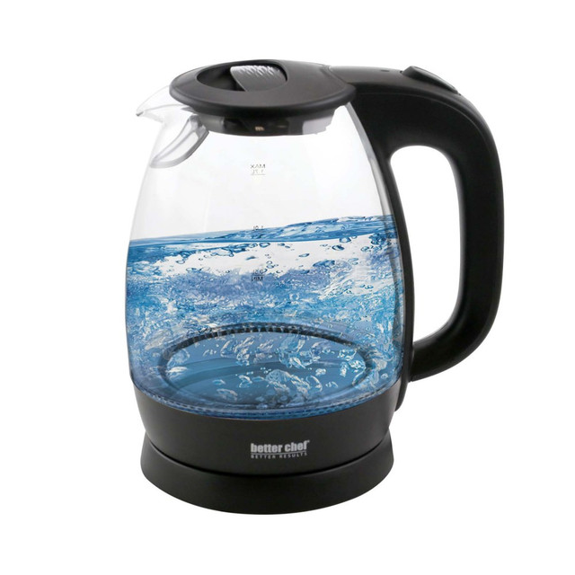 CRYSTAL PROMOTIONS 995111568M Better Chef 1.7L Cordless Electric Glass Tea Kettle, Black