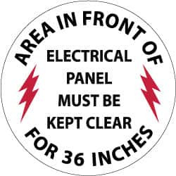 AccuformNMC Accident Prevention Adhesive Backed Floor Sign: Round, Vinyl, ''AREA IN FRONT OF ELECTRICAL PANEL MUST BE KEPT CLEAR FOR 36 INCHES'' WFS27