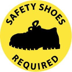 AccuformNMC Accident Prevention Adhesive Backed Floor Sign: Round, Vinyl, ''SAFETY SHOES REQUIRED'' WFS32