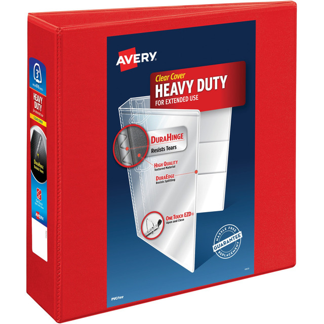 AVERY PRODUCTS CORPORATION Avery 79325  Heavy-Duty View 3-Ring Binder With Locking One-Touch EZD Rings, 3in D-Rings, Red