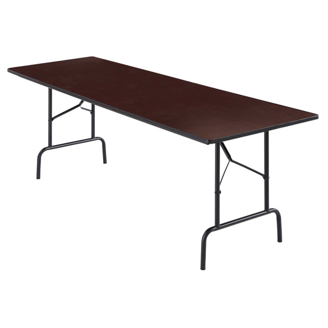 Create a flexible work area with a Realspace folding table. This table includes automatic leg locks, industrial-grade foot caps and durable edge molding for a sturdy design that can handle everything from family get-togethers to important business presentations.  Steel legs.  Walnut melamine top in 5/8in industrial-density particleboard.  Folding design.  Non-marring foot caps.  Weight capacity tested to support 300 lb (evenly distributed load).  Save time - no assembly required.  Realspace folding table measures 29inH x 96inW x 30inD.  Versatile 8ft wide folding table.  Realspace folding table is 8ft wide (29inH x 96inW x 30inD) with a walnut finish.  Tested to meet ANSI/BIFMA Performance Standards - Manufacturer testing has been conducted on this product to meet specific performance requirements and safety standards set forth by the American National Standards Institute (ANSI) and the Business and Institutional Furniture Manufacturers.  This product is heavy and/or oversized and may need more than one person to handle.