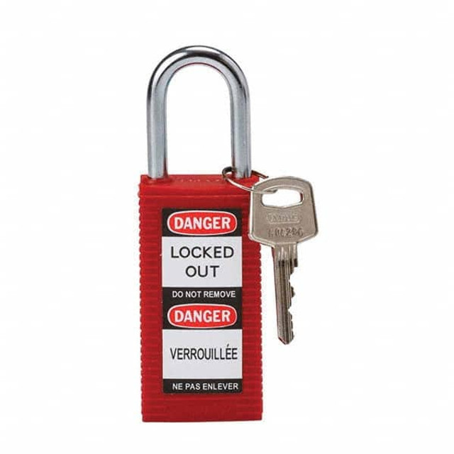 Brady 123405 Lockout Padlock: Keyed Different, Key Retaining, Nylon, Nylon Shackle, Red