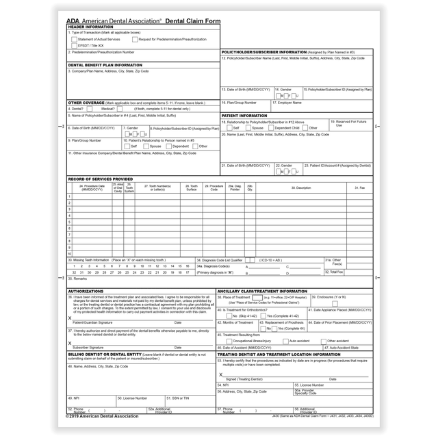 TAX FORMS PRINTING, INC. 19001 ComplyRight ADA Dental Claim Forms, Laser, 8-1/2in x 11in, Pack Of 1,000 Forms