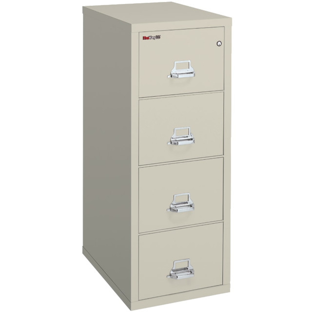 Protect your valuable documents with the FireKing vertical file cabinet. With a space-saving, fireproof design, this legal-size, parchment, 4-drawer cabinet makes a great addition to your business.  UL Class 350 - rated to withstand fires for up to 1 hour at 350 deg..  Cabinet can be dropped up to 30ft without compromising its integrity.  UL-listed high-security key lock keeps files confidential.  The inside drawer height accommodates hanging or regular file folders.  White Glove Delivery: FireKing will deliver the order in a lift gate truck, remove from the truck, install to any elevator accessible floor or a maximum of 3 stairs and remove the debris. Should inside delivery include additional stairs, please contact FireKing at 1.800.457.2424 ext. 3320 for assistance.  Note: Dock-to-Dock delivery to a customer"s dock is available to non-residential locations only. If Dock-to-Dock delivery is preferred, please contact Office Depot Customer Service at 1.800.GoDepot (463-3768), and reference SKU 746961. A customer service agent will be happy to assist you.  This product is heavy and/or oversized and may need more than one person to handle.