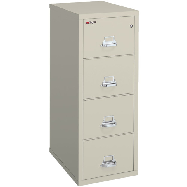FIRE KING INTERNATIONAL, INC. FireKing 4-1825-CPAWG  25inD Vertical 4-Drawer Letter-Size Fireproof File Cabinet, Metal, Parchment, White Glove Delivery