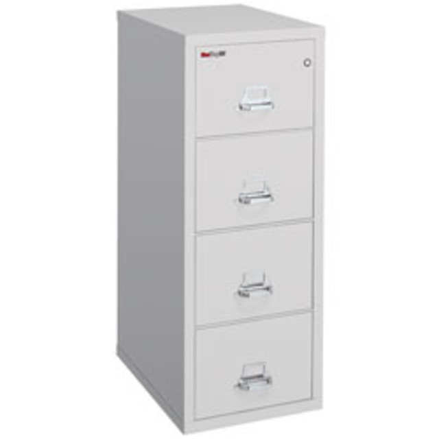 FIRE KING INTERNATIONAL, INC. 4-1825-CPLWG FireKing 25inD Vertical 4-Drawer Letter-Size Fireproof File Cabinet, Metal, Platinum, White Glove Delivery