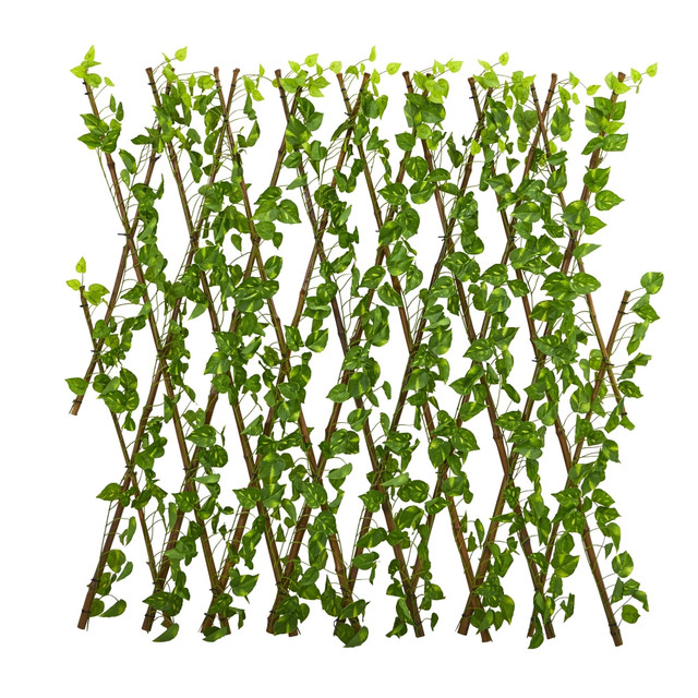 NEARLY NATURAL INC. 4256 Nearly Natural Pothos 47inH Plastic Plant With UV Resistant & Waterproof Expandable Fence, 47inH x 49-1/2inW x 2inD, Green