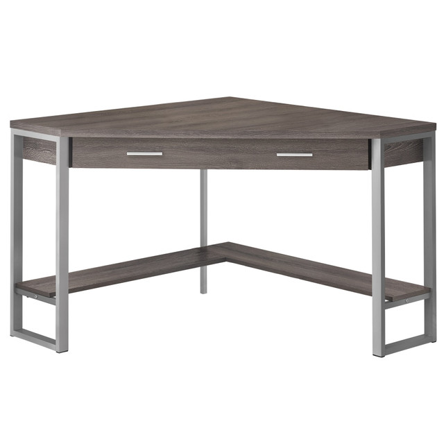 MONARCH SPECIALTIES I 7501  Jordan 42inW Corner Computer Desk, Dark Taupe/Silver