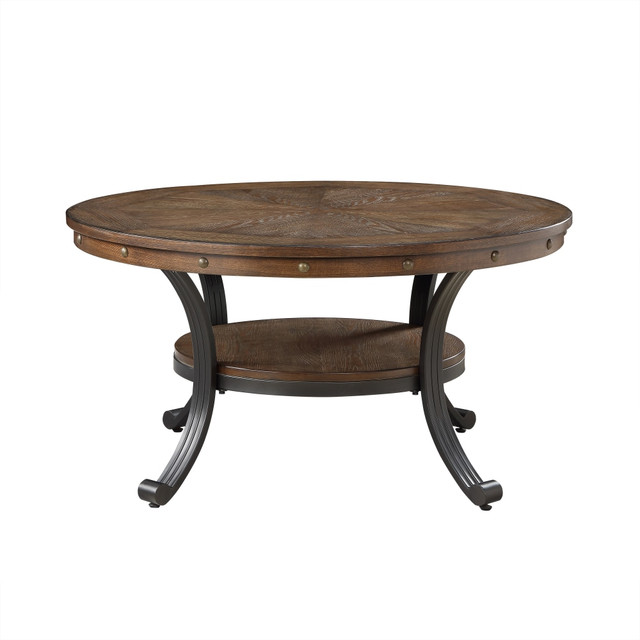 L. POWELL ACQUISITION CORP. ODP2261 Powell Vinessa Round Coffee Table, 19inH x 36inW x 36inD, Rustic Umber/Brown L. POWELL ACQUISITION CORP. ODP2261 Powell Vinessa Round Coffee Table, 19inH x 36inW x 36inD, Rustic Umber/Brown