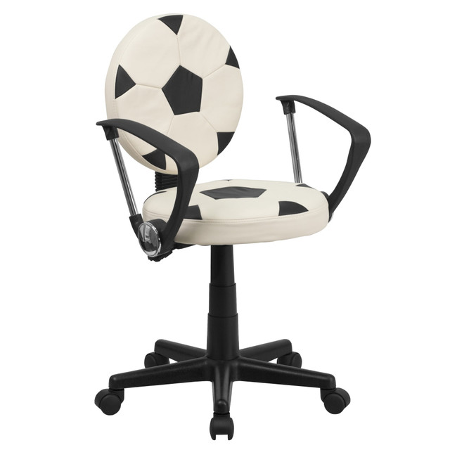 FLASH FURNITURE BT-6177-SOC-A-GG  Vinyl Low-Back Task Chair With Arms, Soccer, Black/White