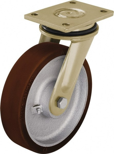 Blickle 742271 Swivel Top Plate Caster: Polyurethane-Elastomer Blickle Besthane, 10" Wheel Dia, 2-23/64" Wheel Width, 3,300 lb Capacity, 12" OAH