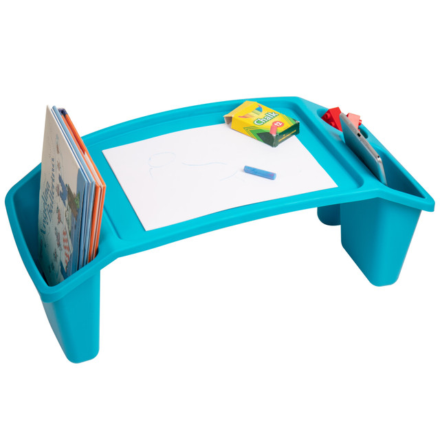 EMS MIND READER LLC Mind Reader KIDLAP-BLU  Sprout Collection Plastic Lap Desk with Side Storage Pockets, 8-1/2in H x 10-3/4in W x 22-1/4in D, Blue, KIDLAP-BLU