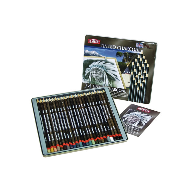 THE CUMBERLAND PENCIL COMPANY 2301691 Derwent Tinted Charcoal Pencil Set, 8 mm, Assorted Colors, Set Of 24 THE CUMBERLAND PENCIL COMPANY 2301691 Derwent Tinted Charcoal Pencil Set, 8 mm, Assorted Colors, Set Of 24