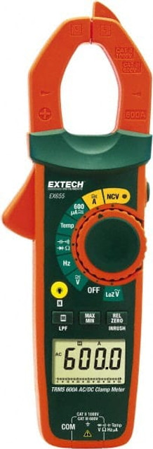 Extech EX655 Auto Ranging Clamp Meter: CAT III, 1.18" Jaw, Clamp On Jaw