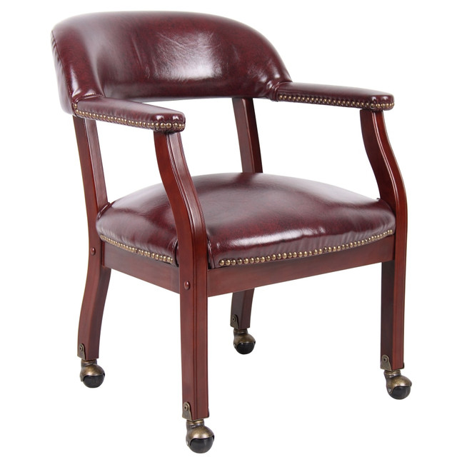 NORSTAR OFFICE PRODUCTS INC. Boss Office Products B9545-BY  Traditional Tufted Conference Chair With Casters, Burgundy/Mahogany