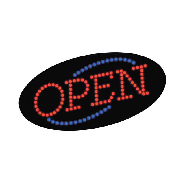 CONSOLIDATED STAMP MFG CO 098099 Cosco LED "Open" Lighted Sign, 9 1/2inH x 19inW x 2inD, Black With Red/Blue Lights CONSOLIDATED STAMP MFG CO 098099 Cosco LED "Open" Lighted Sign, 9 1/2inH x 19inW x 2inD, Black With Red/Blue Lights