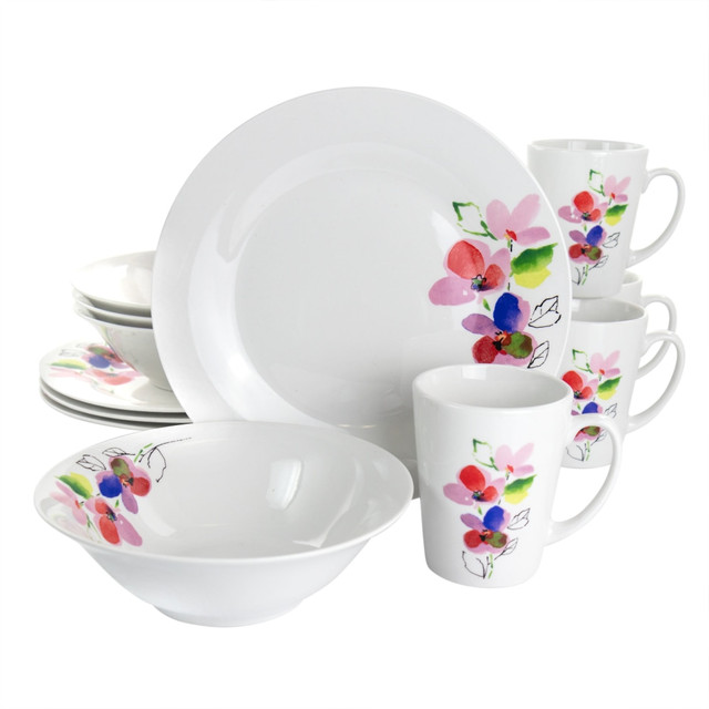 GIBSON OVERSEAS INC. 995113940M Gibson Home Vineyard Rose 12-Piece Dinnerware Set, White GIBSON OVERSEAS INC. 995113940M Gibson Home Vineyard Rose 12-Piece Dinnerware Set, White