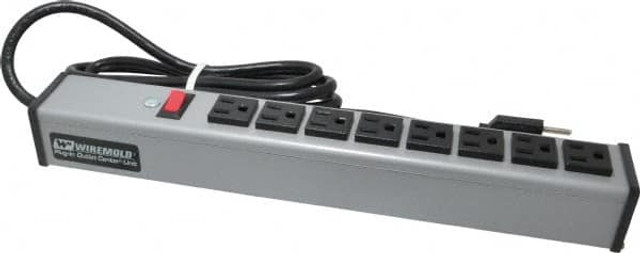 Wiremold UL218BC 8 Outlets, 120 Volts, 15 Amps, 6' Cord, Power Outlet Strip