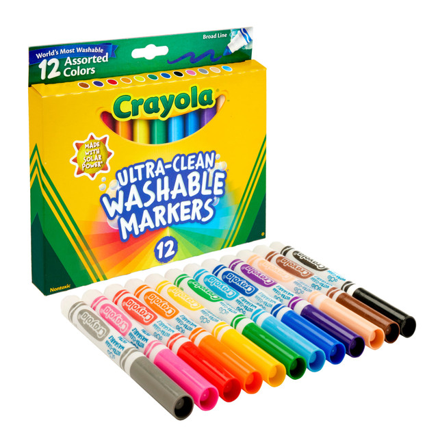 CRAYOLA LLC 587812 Crayola Washable Markers, Broad Line, Assorted Classic Colors, Box Of 12