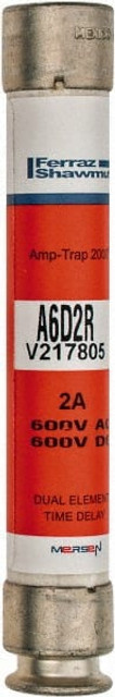 Ferraz Shawmut A6D2R Cylindrical Time Delay Fuse: RK1, 2 A, 127 mm OAL, 21 mm Dia