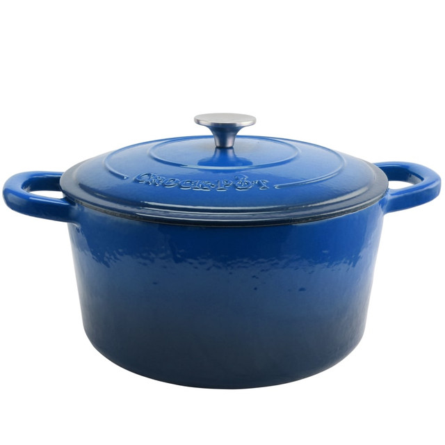 GIBSON OVERSEAS INC. 995100766M Crock-Pot Artisan 7-Quart Round Cast Iron Dutch Oven, Sapphire Blue