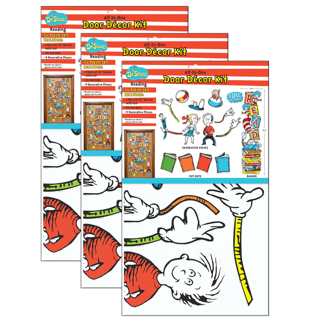 EDUCATORS RESOURCE EU-849314-3 Eureka School Reading All-In-One Door Decor Kits, 45in, Dr. Seuss, 34 Pieces Per Kit, Pack Of 3 Kits