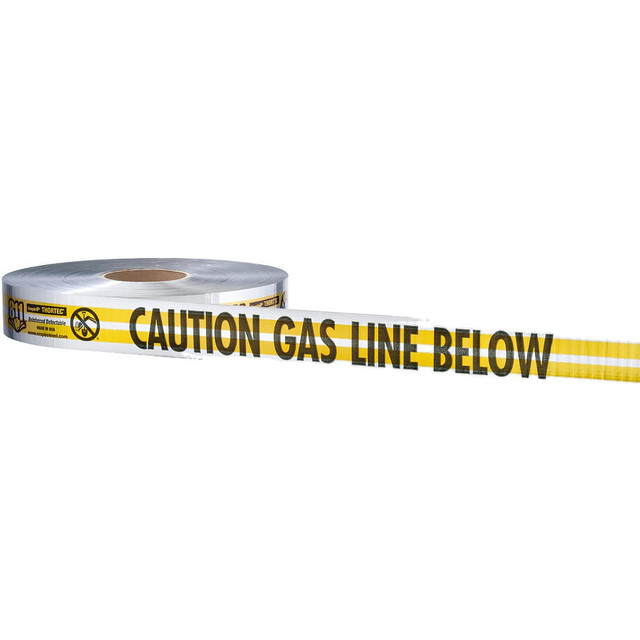 Empire Level 38-027 Underground Utility Marking Tape; Tape Type: Detectable ; APWA Color Meaning: Gas, Oil, Steam, Petroleum or Gaseous Material ; Legend Color: Yellow ; Legend: CAUTION GAS LINE BELOW ; Roll Width: 2 ; Roll Length (Feet): 1000.00