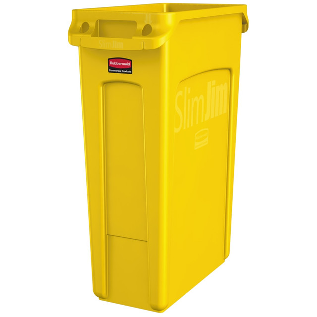 RUBBERMAID 1956188  Slim Jim Rectangular Polyethylene Vented Waste Receptacle, 23 Gallons, Yellow