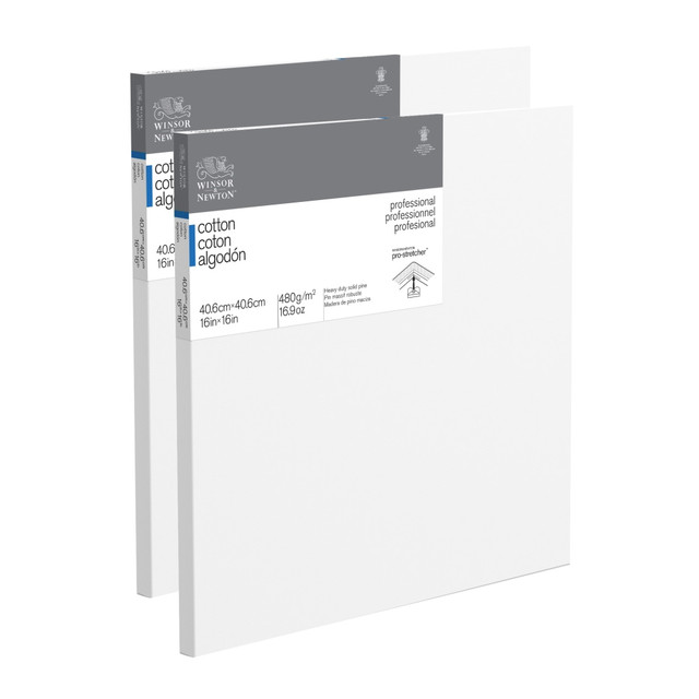 WINSOR & NEWTON 2PK6203012 Professional Cotton-Stretched Traditional Canvases, 16in x 16in, White, Pack Of 2 WINSOR & NEWTON 2PK6203012 Professional Cotton-Stretched Traditional Canvases, 16in x 16in, White, Pack Of 2