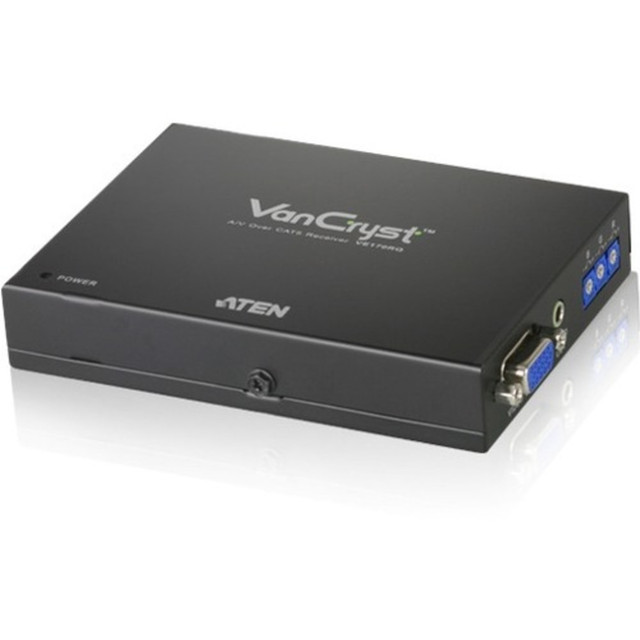 The VE170 A/V over Cat 5 extender is a cost-effective and efficient solution for sending and receiving high quality audio and video content. The VE170RQ features ATEN patented Deskew technology, which supports the manual synchronization of RGB signals and corrects color phase and timing errors that occur over large distances.