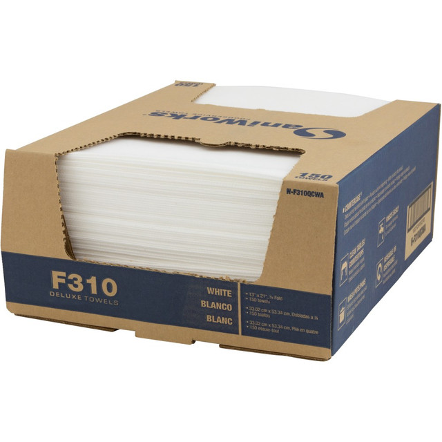 THE TRANZONIC COMPANIES N-F310QCWA Hospeco SaniWorks Deluxe Towels, 13inH x 21inD, White, Pack Of 150 Towels